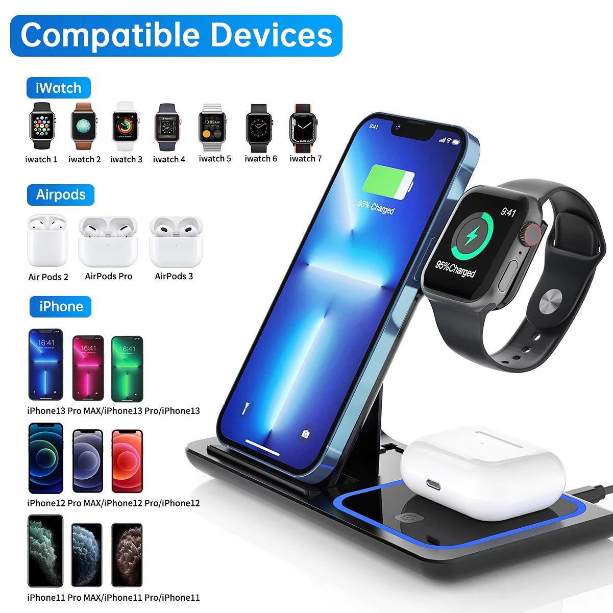 3 in 1 wireless charger with light